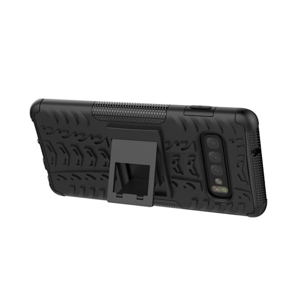 Samsung Galaxy S10 Plus däckmönstrat hybridfodral med stativ - svart Svart