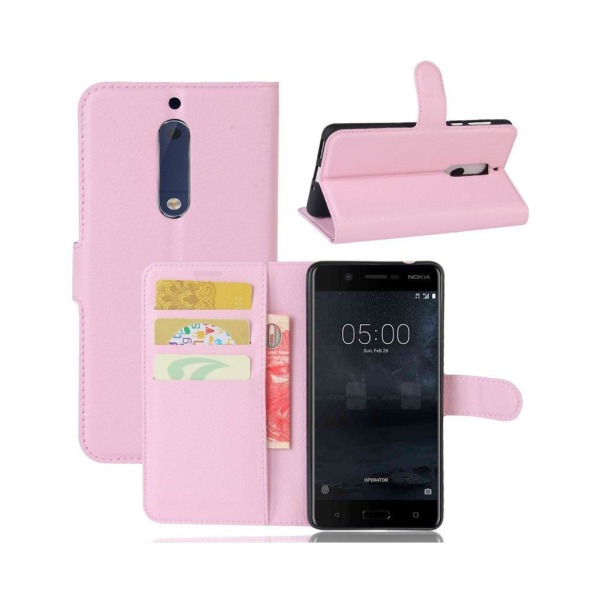 Nokia 5 Beskyttende læder etui - Lyserød Pink