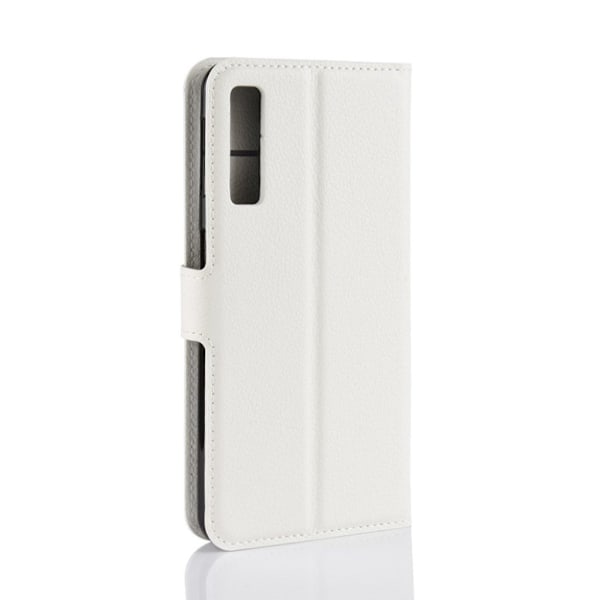 Samsung Galaxy A7 (2018) flipfodral i litchi skin-läder - Vit Vit