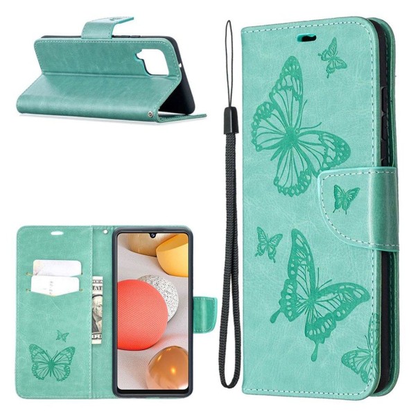 Butterfly läder Samsung Galaxy A42 5G fodral - Grön Grön