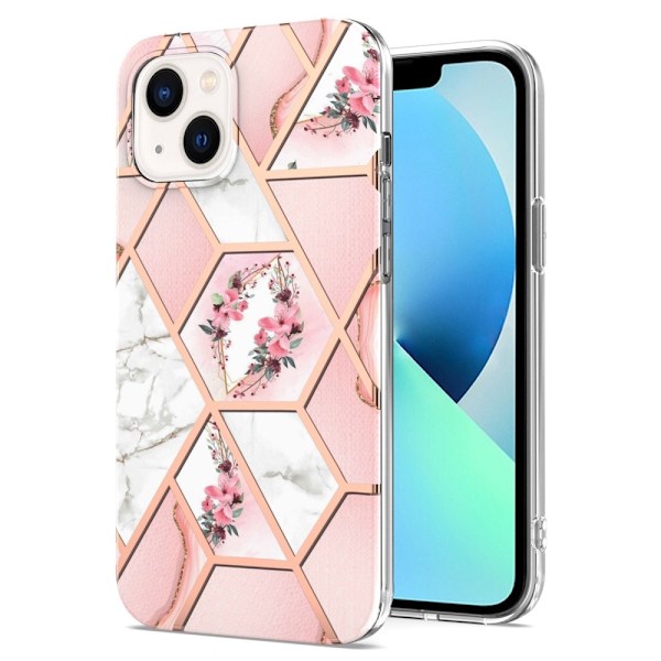 Marmormotiv iPhone 14 skal - Rosa Blommor Rosa