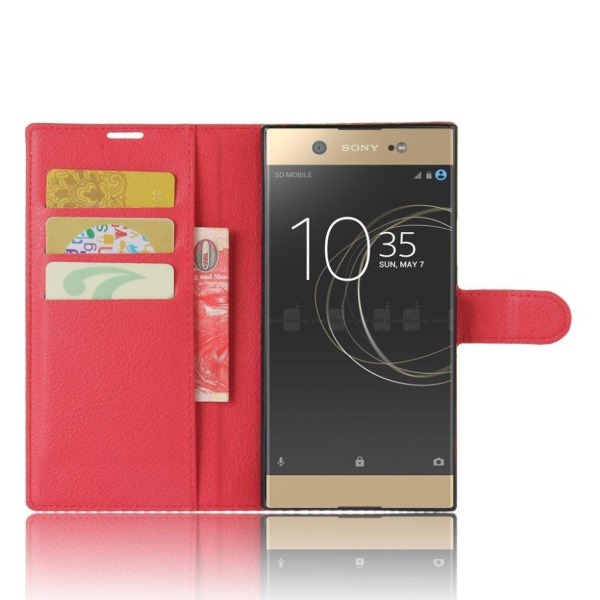 Sony Xperia XA1 Ultra Litsi Pintainen Nahkakotelo Lompakko - Punainen Red