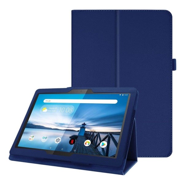Lenovo Tab M10 litchi texture leather case - Dark Blue Blå