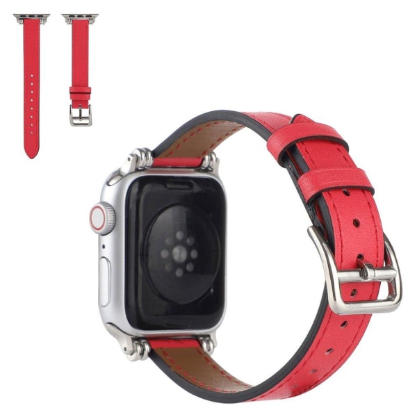 Apple Watch 42mm - 44mm enkel læderurrem med perledekoration - Rød Red