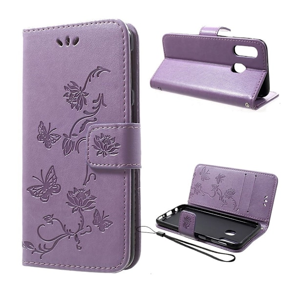 Butterfly läder Samsung Galaxy A40 fodral - Lila Lila