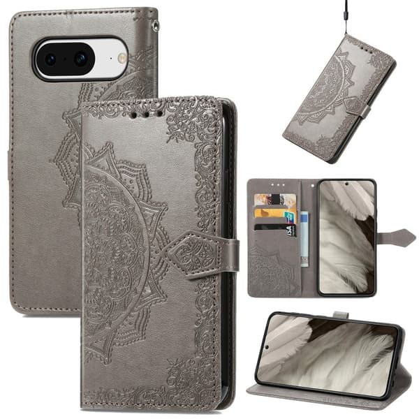 Mandala Google Pixel 8 Läppäkotelo - Harmaa Silver grey