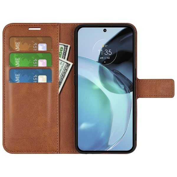 Læderetui med Pung til Motorola Moto G72 - Lysebrun Brown