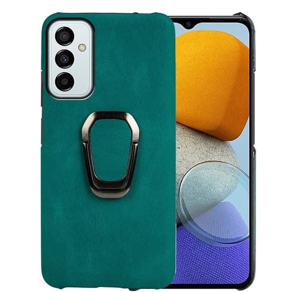Stötsäkert läderfodral med oval kickstand för Samsung Galaxy M23 - Mörkgrön Grön