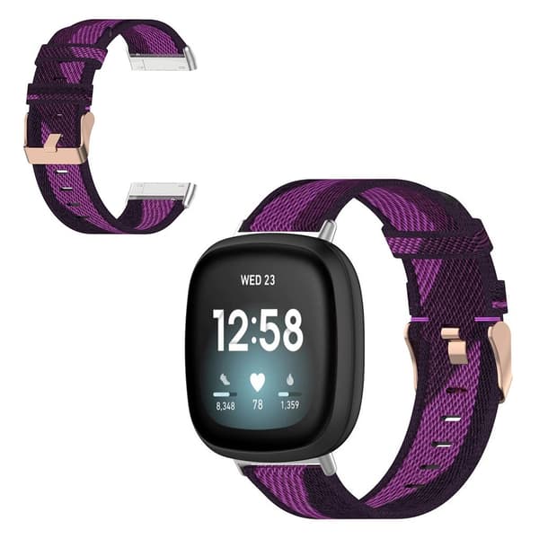 Fitbit Sense / Versa 3 nylonkellonauha - Violetti Raidat Purple