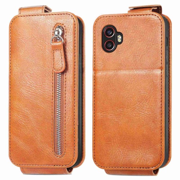 Vertical Flip Phone Suojakotelo With Zipper For Samsung Galaxy X Brown