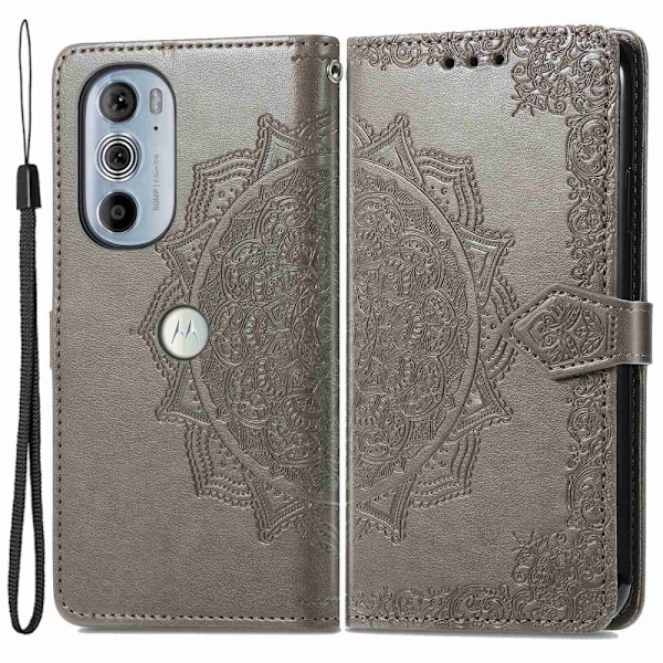 Mandala Motorola Edge 30 Pro Flip Etui - Grå Silver grey
