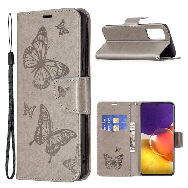 Butterfly läder Samsung Galaxy A82 5G fodral - Silver/Grå Silvergrå