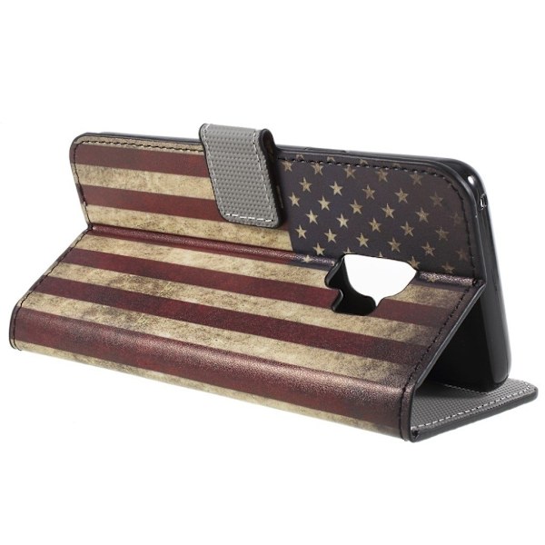Samsung Galaxy S9 mønstret grynet PU læder flip etui - Amerikansk Flag Multicolor