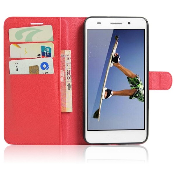 Stauning Huawei Y6 II Litsi Pintainen Nahkakotelo - Punainen Red