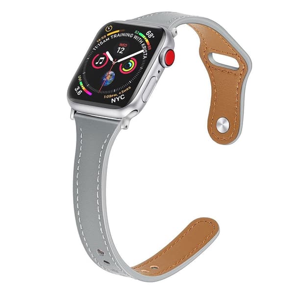 Apple Watch Series 5 40mm ægte læder Urrem - Grå Silver grey