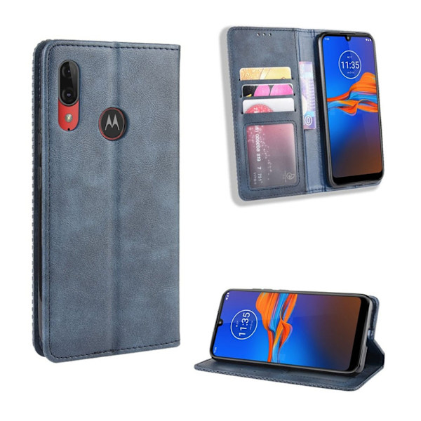 Bofink Vintage läder Motorola Moto E6 Plus fodral - Blå Blå
