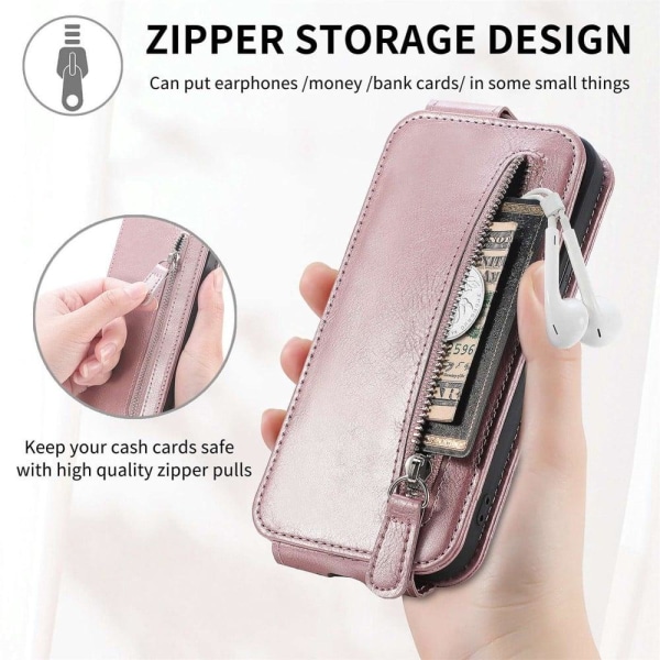 Lodret iPhone 12 / iPhone 12 Pro flip etui med lynlås - Pink Pink