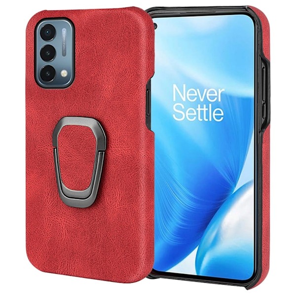 Iskunkestävä nahkasuojus soikealla jalustalla OnePlus Nord N200 5G:lle - Punainen Red