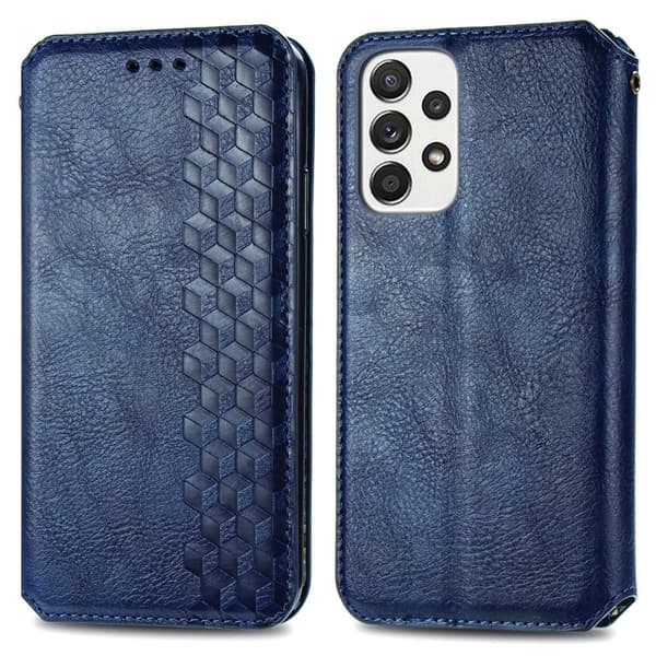 Läder Samsung Galaxy A73 fodral med romb-design - Blå Blå