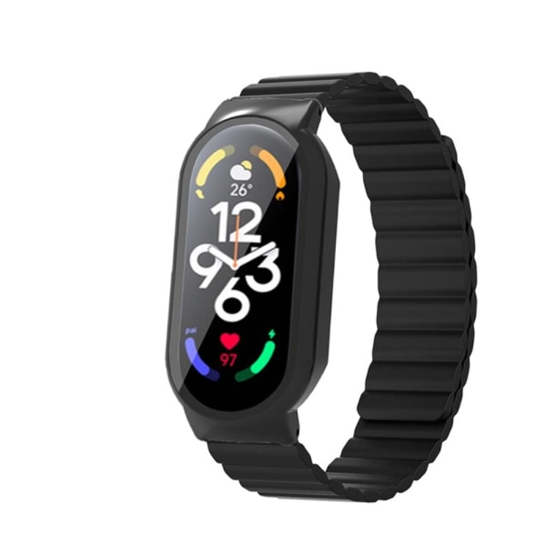 Xiaomi Mi Band 7 silicone watch strap and cover with tempered gl Svart