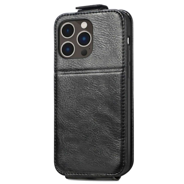 Vertical Flip Phone Suojakotelo With Zipper For iPhone 14 Pro - Musta Black