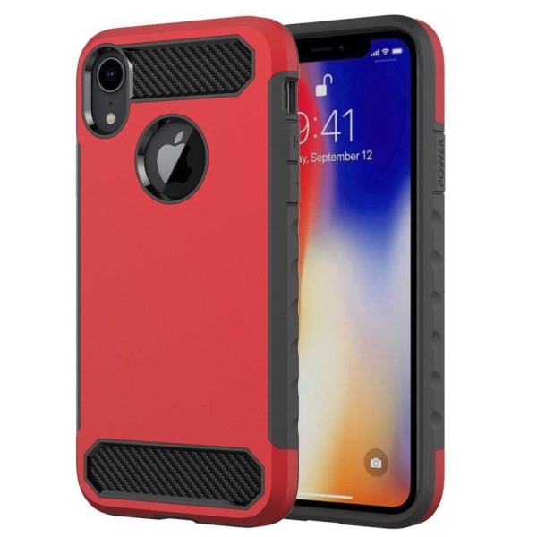 iPhone 9 Plus beskytter cover af hybridmateriale med karbonfibertekstur - Rød Red