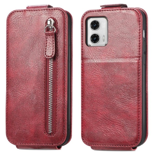 Vertical Flip Phone Etui med Zipper til Motorola Moto G73 - Rød Red