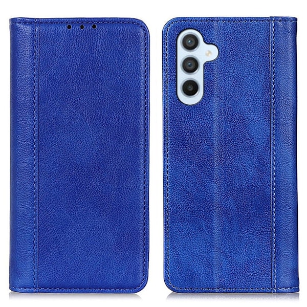 Äkta läder Samsung Galaxy A34 5G fodral med magnetisk stängning Blå