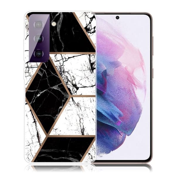 Marble Samsung Galaxy S21 FE Etui - Sort og Hvid Marmorkugle Form Multicolor