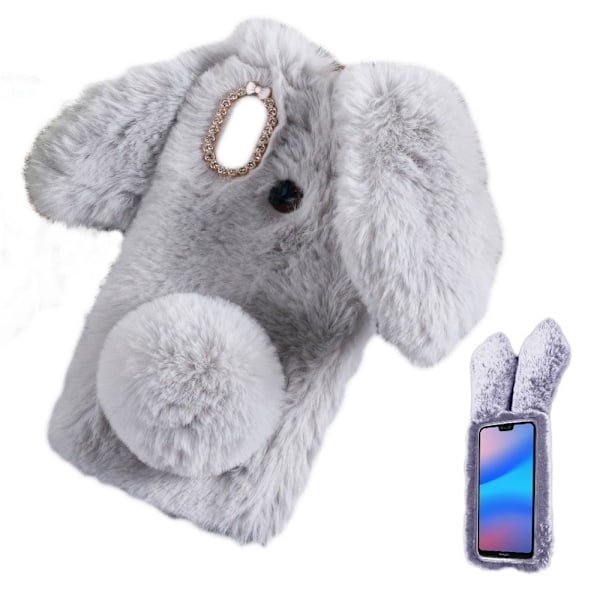 Fluffy Rabbit Huawei P20 Lite skal - Silver/Grå Silvergrå
