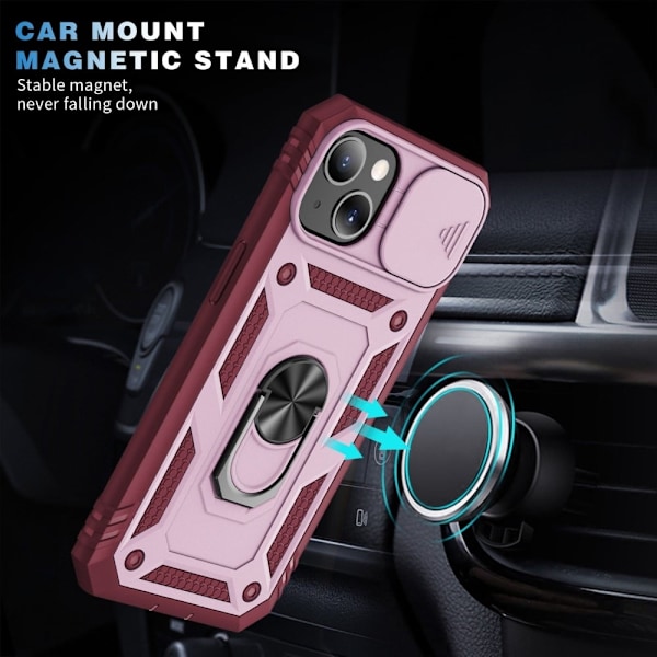 iPhone 13 6,1 tommer Indbygget Kickstand Sliding Camera Cover Anti-scratch Drop Resistant Bumpresistent and Flexible Mobile Phone Case Shell with Card Pink