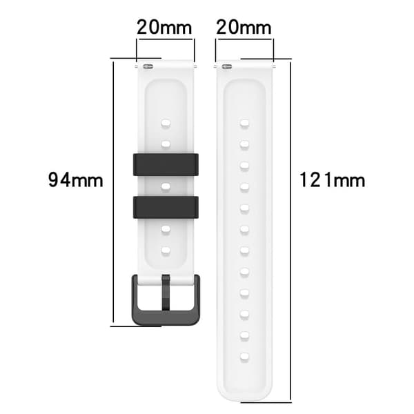 20 mm universal urrem i silikone med dobbelt farve og huller - Sort / Hvid Black