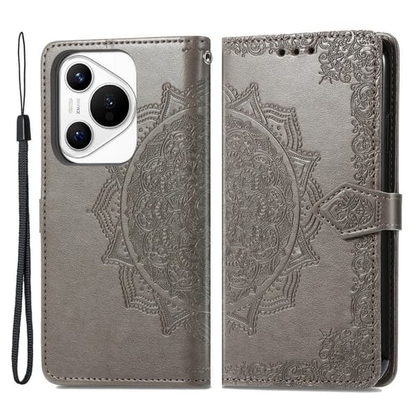 Mandala Huawei Pura 70 læderetui - Grå Silver grey