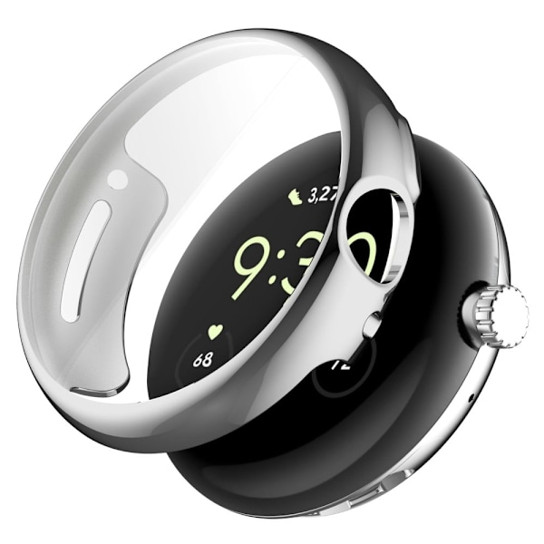 Google Pixel Watch electroplating cover with screen protector - Silver Silvergrå