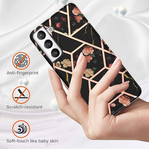 Marble Samsung Galaxy S21 5g Suojakotelo - Musta Marble / Flower Multicolor