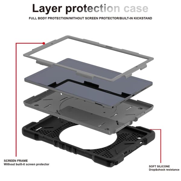Samsung Galaxy Tab A8 10.5 (2021) hybridcover med strop - Sort / Grå Silver grey