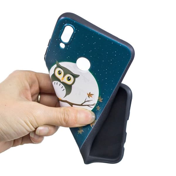 Huawei P Smart Plus mjukt mobilskal av silikon med tryckmönster – Uggla på gren multifärg