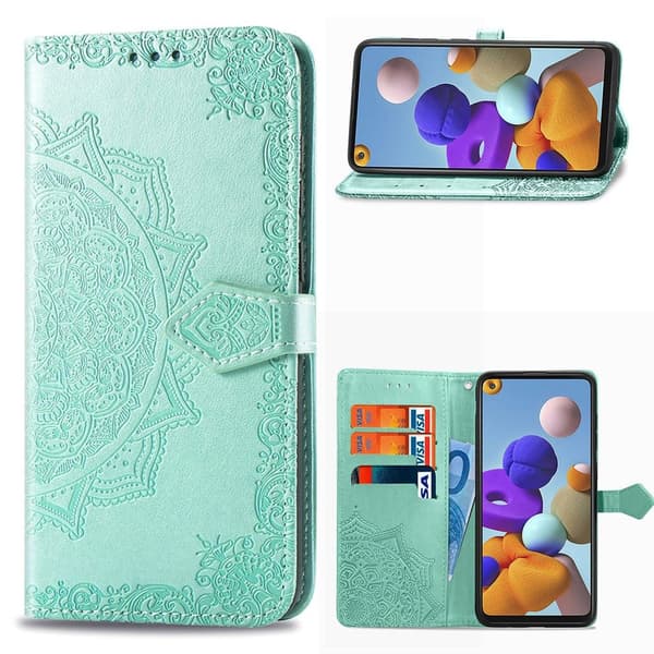 mandala Samsung Galaxy A21s flip etui - cyan Green