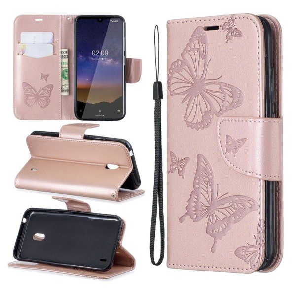 Butterfly Nokia 2.2 etui - Rødguld Pink