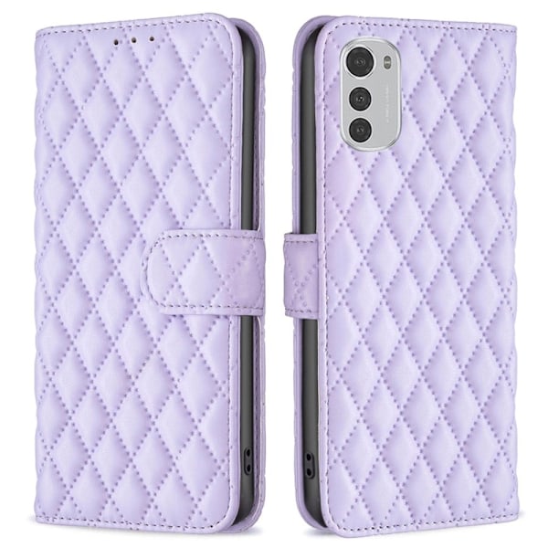 Rhombus Mønster Matte Flip Case til Motorola Moto E32 - Lilla Purple