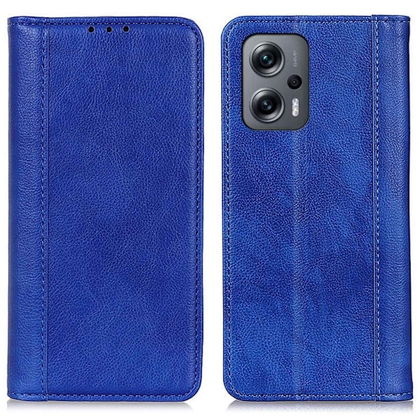 Äkta läder Xiaomi Poco X4 GT / Xiaomi Redmi Note 11T Pro / Xiaomi Redmi Note 11T Pro Plus fodral med magnetisk stängning Blå