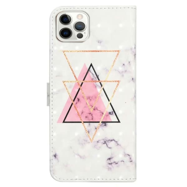 iPhone 16 Pro Max Fodral Flip Wallet 3D-mönster Läder Telefonskal - Triangel Marmor Rosa