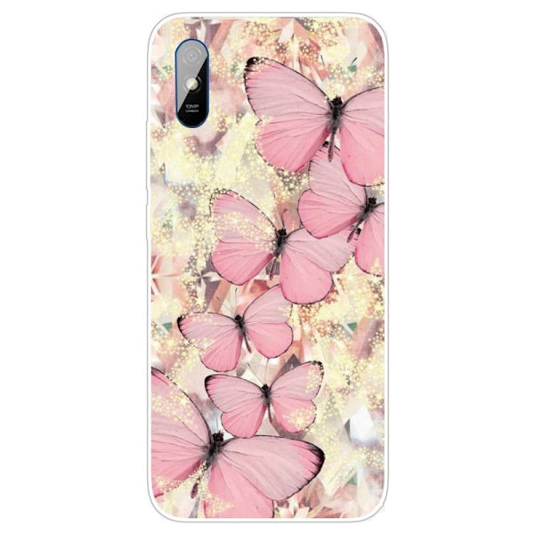 Deco Xiaomi Redmi 9A Etui - Lyserøde Sommerfugle Pink