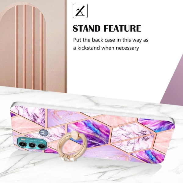 Marble Mønstret Cover med Ring Holder til Motorola Moto G71 5G - Lyselilla Purple