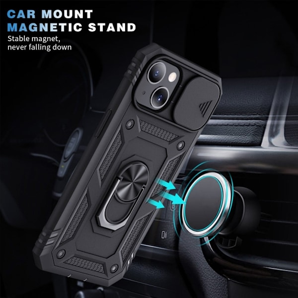 iPhone 13 6,1 tommer Indbygget Kickstand Sliding Camera Cover Anti-scratch Drop Resistant Bumpresistent and Flexible Mobile Phone Case Shell with Card Black