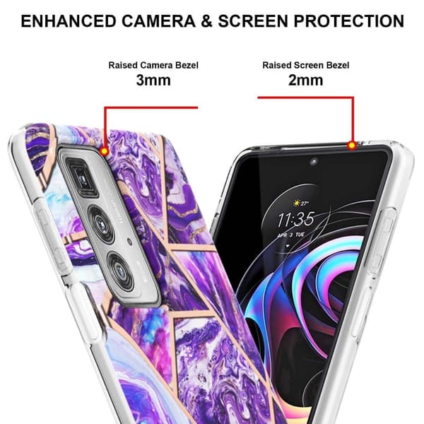 Marble Motorola Edge 20 Pro Etui - Mørkelilla Purple