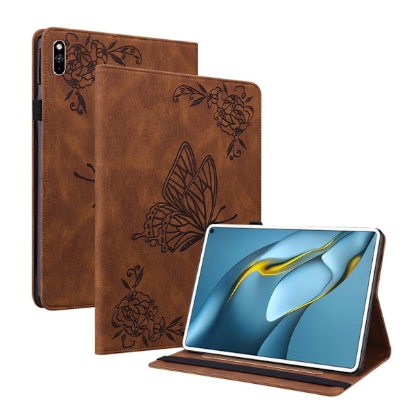 Huawei MatePad Pro 10.8 (2021) läderfodral med fjärilsblommönster - Brun Brun