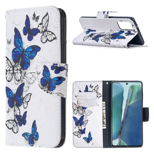 Wonderland Samsung Galaxy Note 20 Flip Etui - Blå Sommerfugle Blue