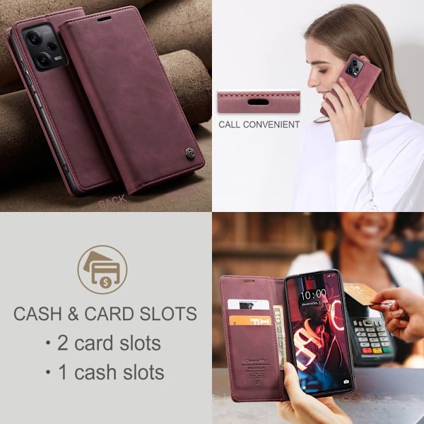 CaseMe Xiaomi Redmi Note 12 Pro Plus Vintage Suojakotelo - Viininpunainen Red