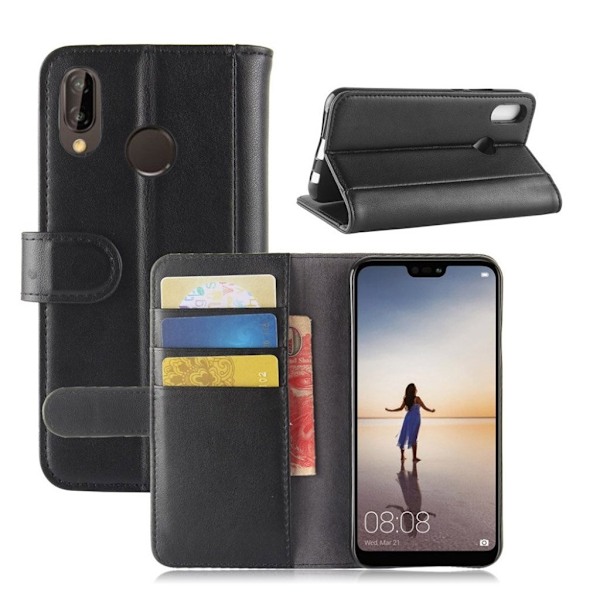 Huawei P20 Lite Äkta läder fodral - Svart Svart